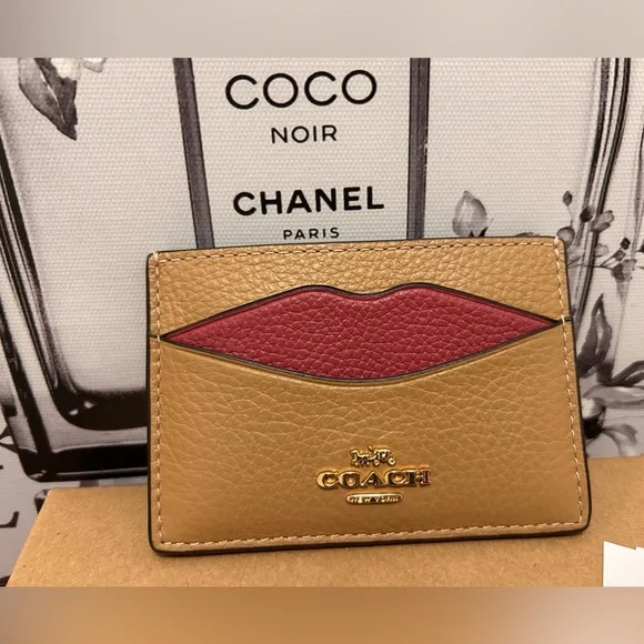 NWT | Coach Tan and Red Card Holder - Picture 1 of 4